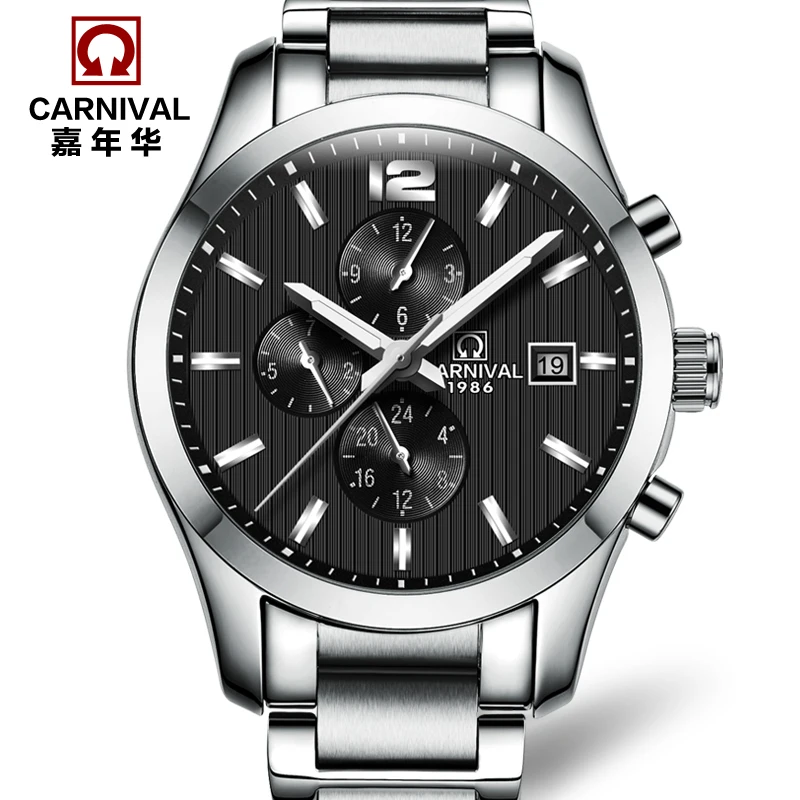 Carnival automatic mechanical famous brand watch men full steel fashion casual waterproof multifunction male luxury army watches