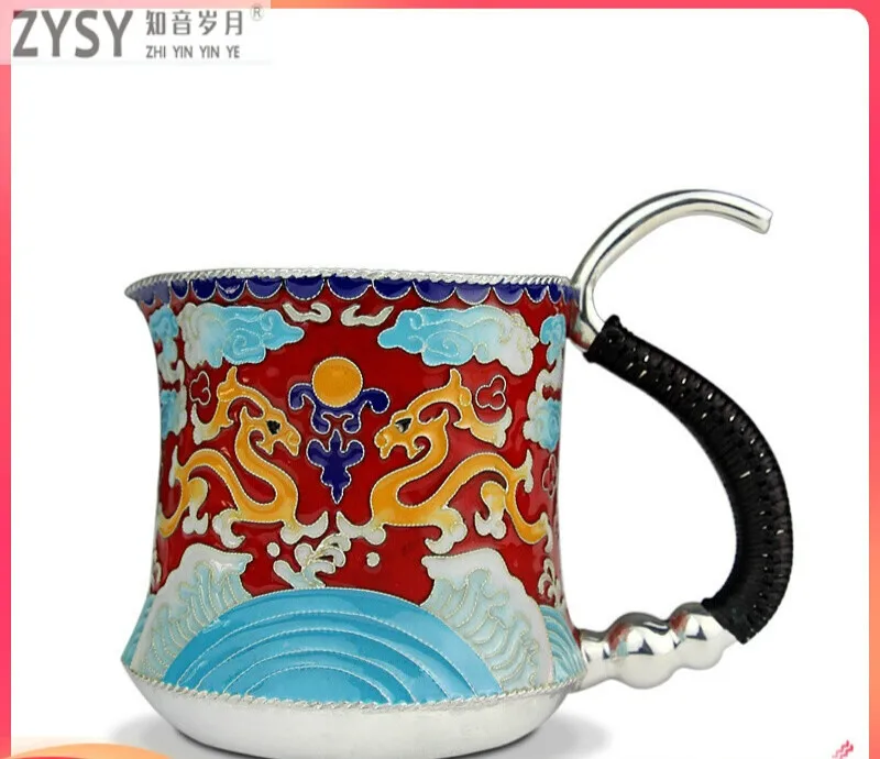 High grade 999Silver Products Cloisonne  Hand made Tasting cup Kung Fu Teacup gift for family and friends kitchen office tea set