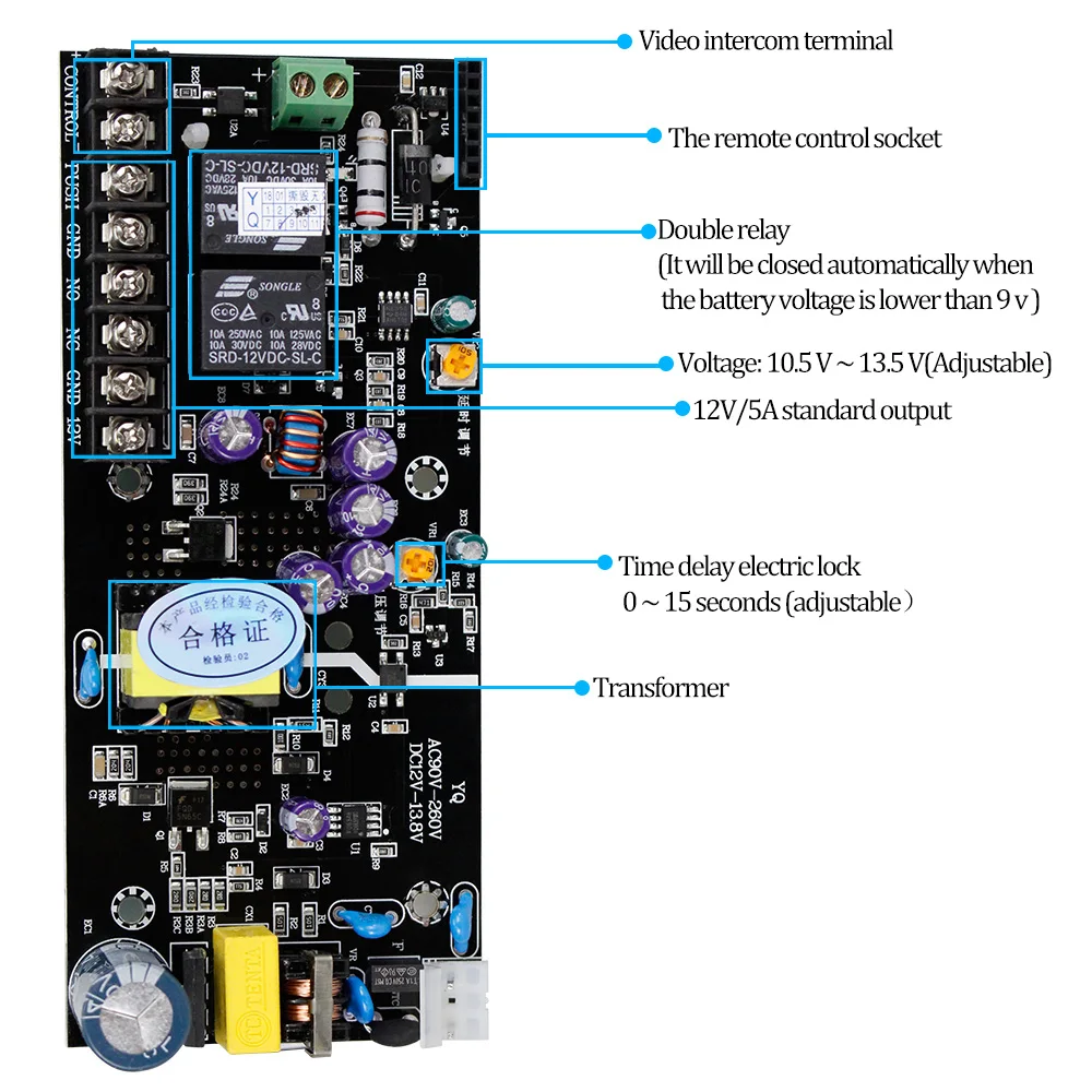 AC90V/260V 5A Access Control Power Supply Box DC12V UPS Backup Battery for All Kinds of Electric Door Lock with Time Delay