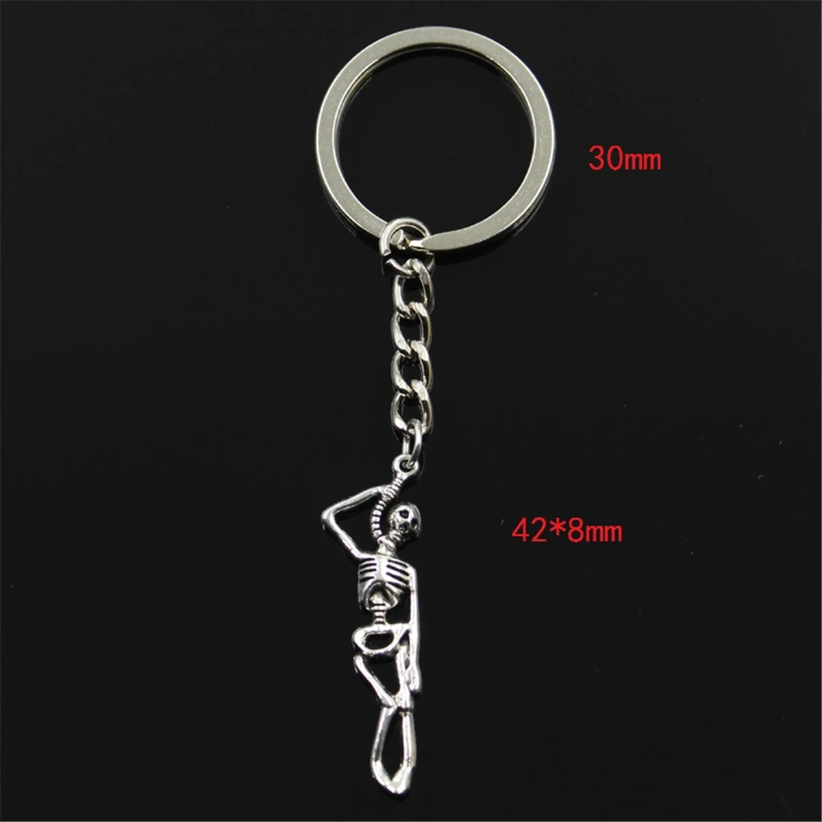 Fashion Skeleton Man Halloween 42x8mm Pendant 30mm Key Ring Chain Silver Color Men Car Gift Souvenirs Keychain Dropshipping