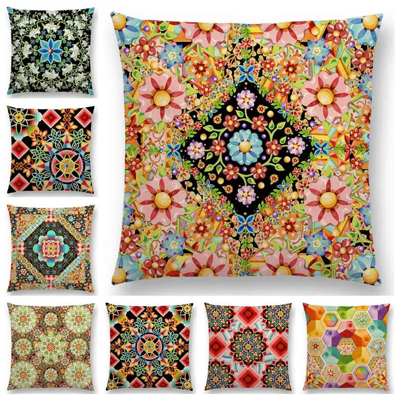 

Beaux Art Boho Millefiori Geometric Floral Pattern Festival Mandala Elizabethan Pastel Flowers Cushion Cover Sofa Pillow Case