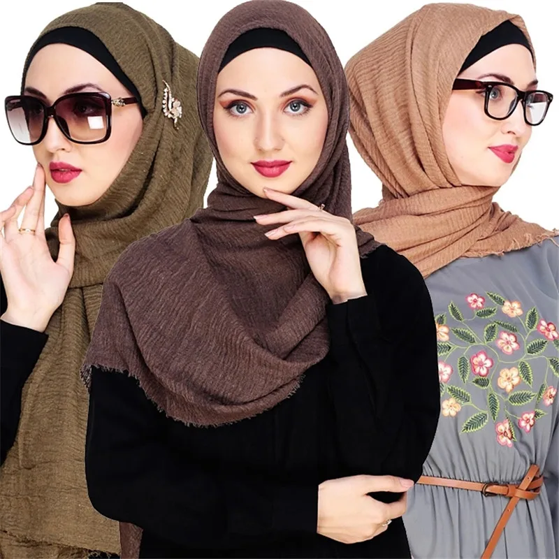 

180*100CM Women Crinkled Hijab Cotton Muslim Headscarf Islamic Turkish Turban foulard femme musulman Instant Scarf Shawl Wrap