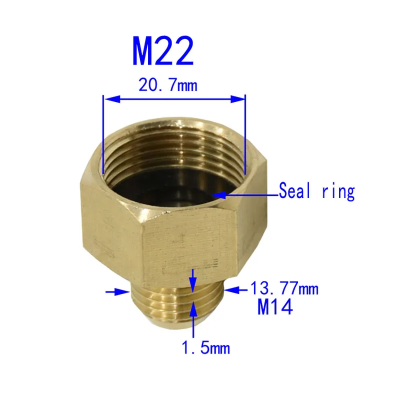 真ちゅう製オスコネクタm22〜m14,ワッシャー,ネジ付き継手,スプレーマシン用,1個