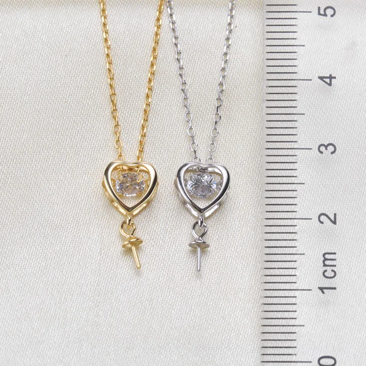 

S925 Sterling Silver Heart Pearl Pendant Chain Settings Elegant Heart Pendant Necklace Accessory Silver&Gold Color 3Pcs
