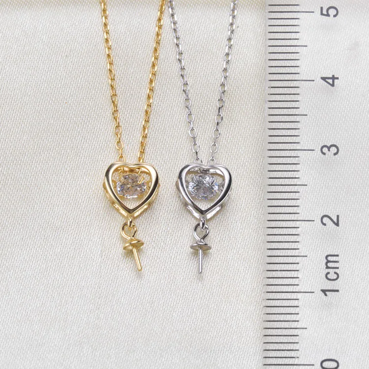 S925 Sterling Silver Heart Pearl Pendant Chain Settings Elegant Heart Pendant Necklace Accessory Silver&Gold Color 3Pcs