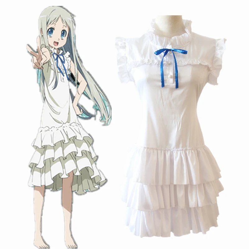 Anime Anohana Cosplay Menma Honma Meiko The Flower We Saw That Day Costume for Halloween Party Female Role Play White Dress