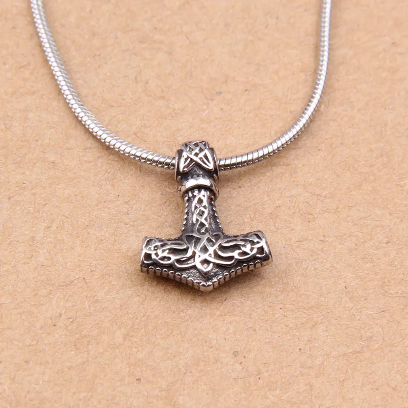 Dropshipping 316L Stainless Steel Norse Viking Thor\'s Hammer Mjolnir Pendant Necklace for women as christmas gift