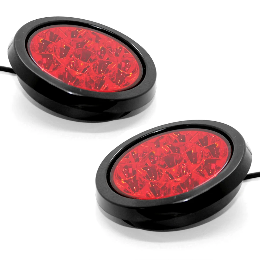 2pcs 16-LED 12V/24V Truck Round Red Tail Turn Singal Lights Clear Lens Back-up Reverse Lamps for Trailer RV