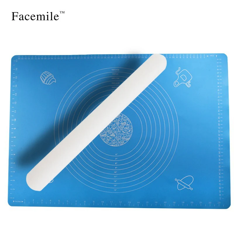 

2Pcs Cooking Tools Non Stick 65*45cm Silicone Baking Mat & 50cm Non-stick Glide Rolling Pin Bakeware Pastry Tools