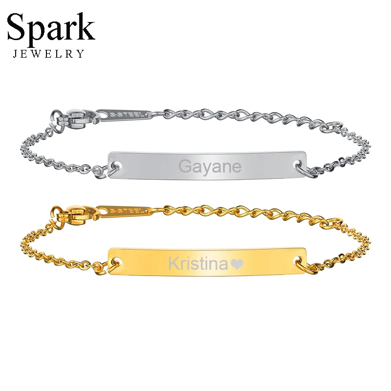 Spark Customized Engraving Name Date Bracelet for Baby Boy Girl Stainless Steel Children ID Chain Bracelets Birthday Gift Friend