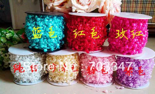 HOT SALE!!! 60 yards /Roll Pretty (8mm+3mm) Plastic Pearl Trim Pearl Bead String Roll  WEDDING SUPPLIES CRAFTS  FREE SHIPPING