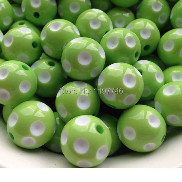 Polka Dot Beads Chunky Beads for Kids Green Resin Beads 20mm 100pcs Bubblegum Beads for Jewelry making Round Beads Loose Beads