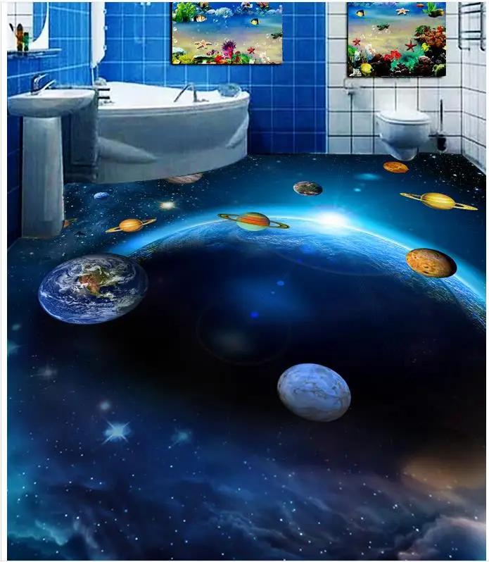 3d flooring Gorgeous Sky Planet Bathroom Bedroom 3D Floor pvc floor wallpaper 3d floor painting wallpaper