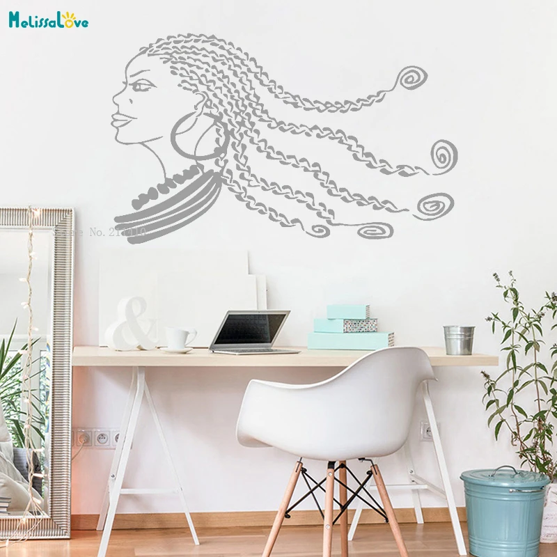 Long Dreadlocks Personalized Girl Wall Sticker Window Decal Beauty Salon Woman Africa Afro American Vinyl Removable Decor YT1113