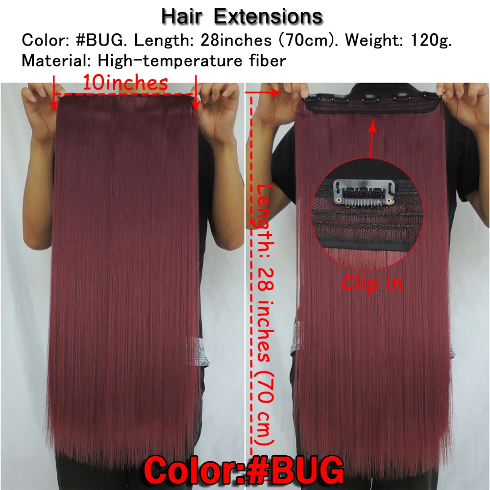 Xi.rocks WJZ12070/Bug 5piece Synthetic wigs Clip in Hair Extensions Length Straight Hairpiece Clips Fiber Wine Red Color wig