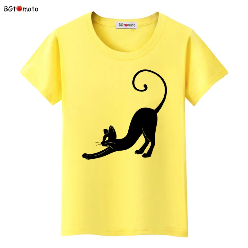 Gentle and graceful black cat T-shirts for women summer cool trend tops Good quality brand tees casual shirts