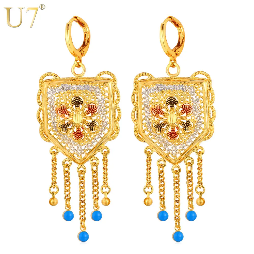 U7 Bohemian Jewelry Tassel Earrings For Women Fashion Trendy Gold Color Plant Long Dangle  Indian  E650 QC24