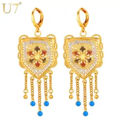 U7 Bohemian Jewelry Tassel Earrings For Women Fashion Trendy Gold Color Plant Long Dangle  Indian  E650 QC24