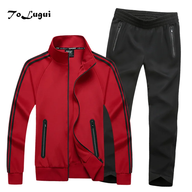 2020 New Sportswear Men Clothing Spring Autumn Set Sportshirt and Pants Tracksuit Loose Stripe Set Windproof Big Size 7XL 8XL