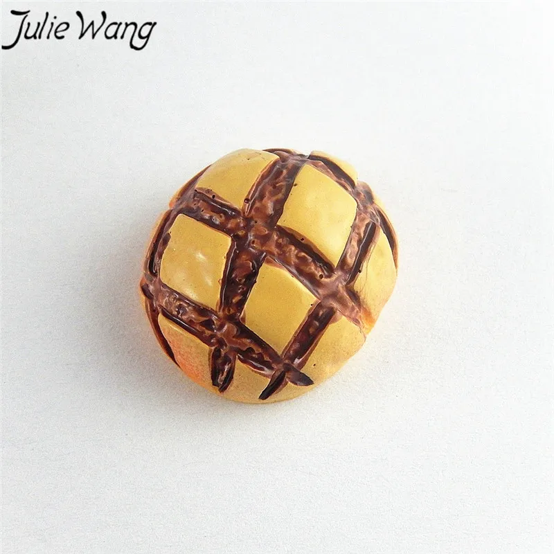 Julie Wang 5pcs Resin Imitation Food Series Bread Cabochon Octopus Burning Styling Jewelry Accessories Food Street Gift Present