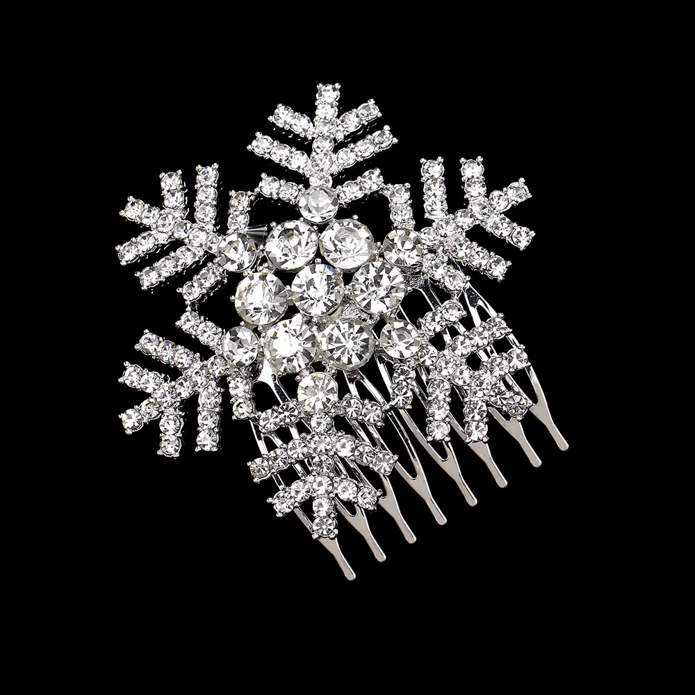 BLIJERY Sparkling Snowflake Wedding Hair Accessories Rhinstone Crystal Hair Combs For Brides Women Headpiece Bridal Hair Jewelry