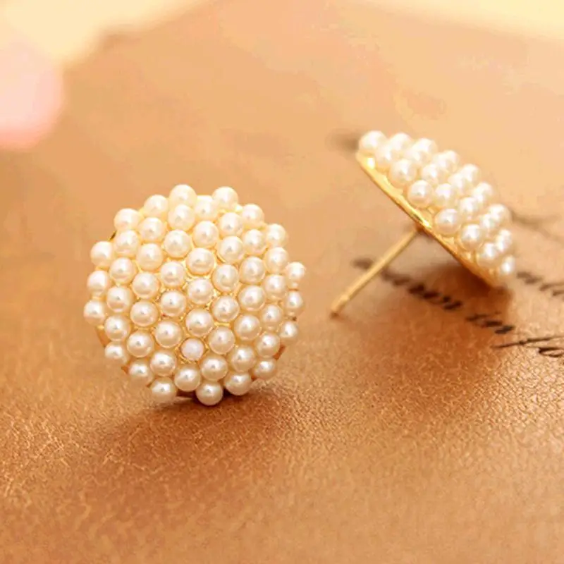 Full of Small Simulated Pearls Round Ball Charming piercing Stud Earrings for Women Jewelry