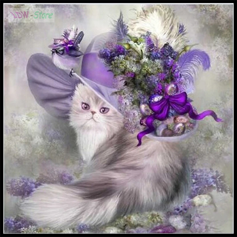 

Purple cat Princess,Diamond Painting Cross Stitch DIY Diamond Mosaic 5D Full Drill Cross Stitch Kits Crystal Kids gift WG586