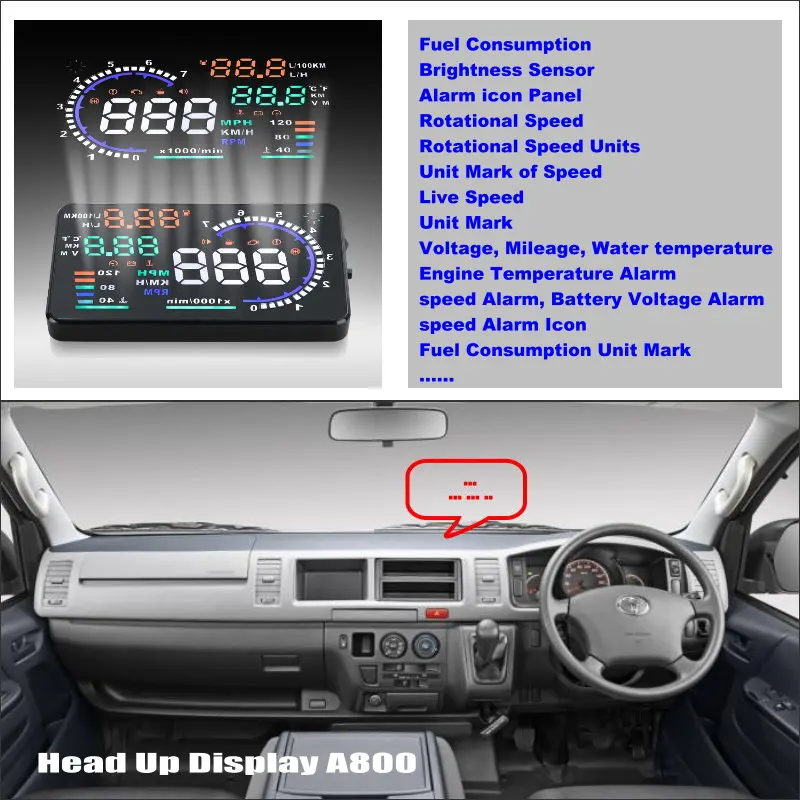 Car HUD Head Up Display For Toyota HiAce/Quantum/Regius Ace 2004-2020 HUD Safe Driving Screen Projector Refkecting Windshield