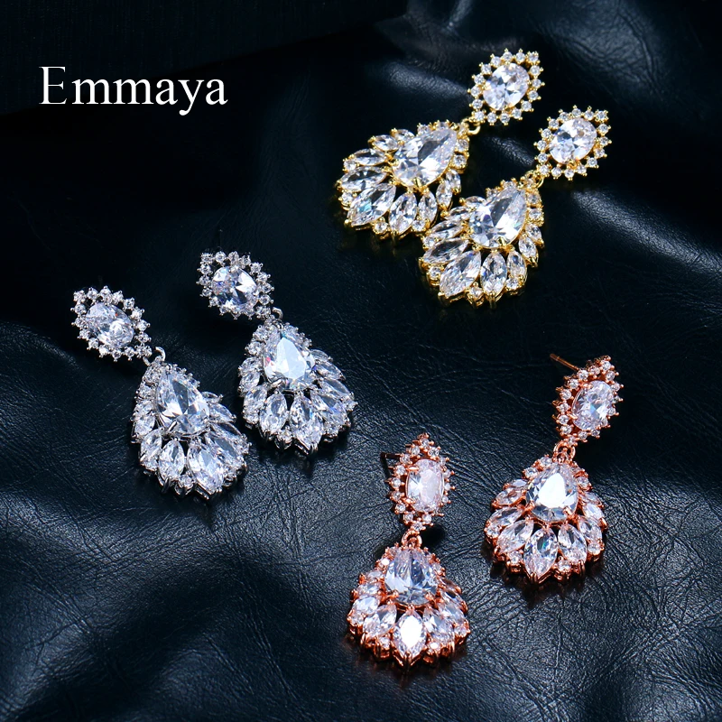 Emmaya Luxury 3 Colors Charm Shinny AAA Cubic Zirconia Dangle Earrings for Women Party Jewelry Best Gift