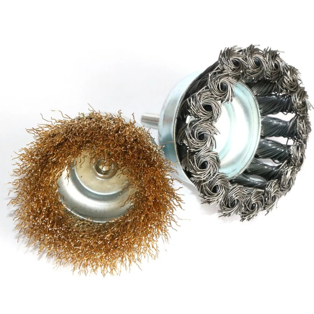 3 Inch Wire Wheel Brushes,Knotted & Crimped Cup For rust removal, corrosion and paint. Hardened steel wire for reduced wire brea