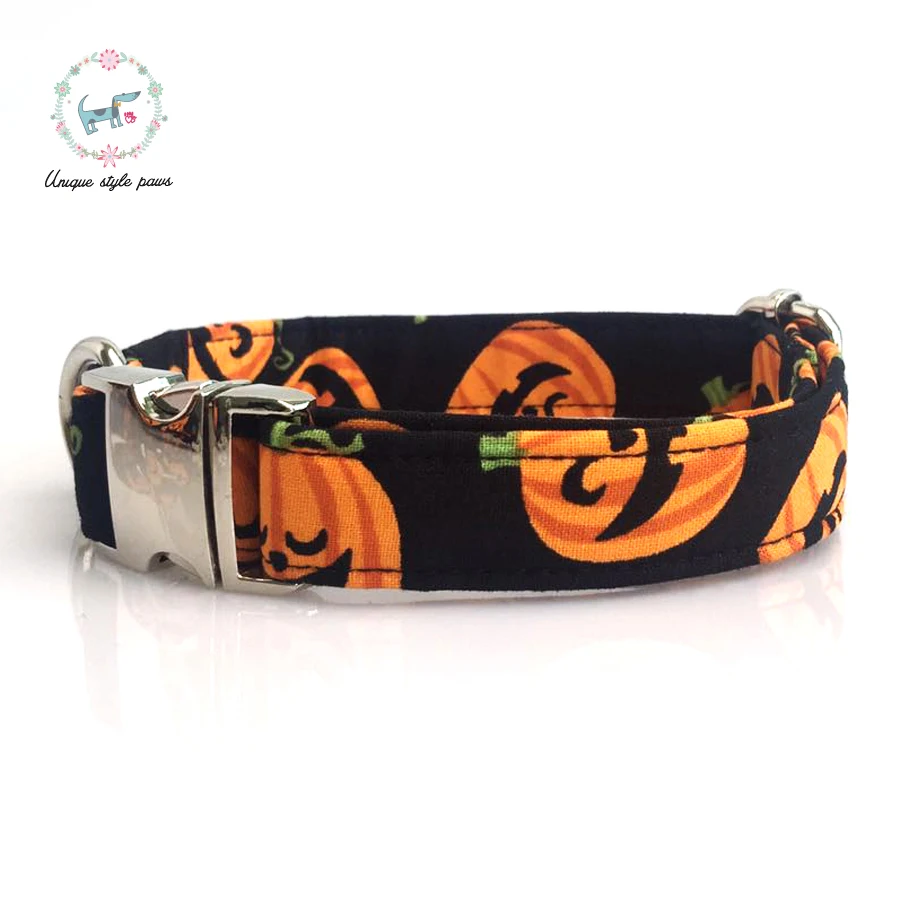 Halloween Pumpkin Dog Collar and Leash Set with Bow Tie Cotton Soft Adjustable Dog Collar for Small Medium Large Dog