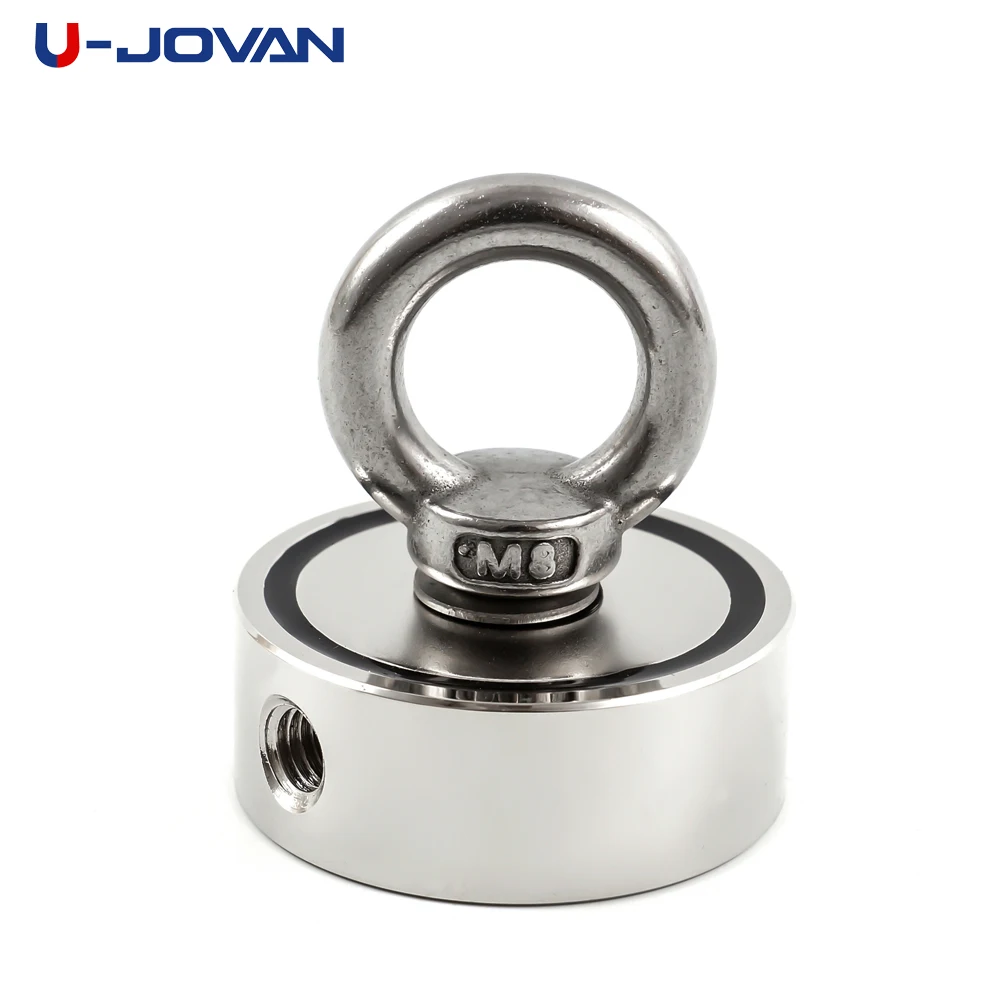 U-JOVAN Strong Neodymium Magnet Double Side Salvage Fishing Magnet Hook Pulling Mounting Pot with Ring Hole Sea Equipment