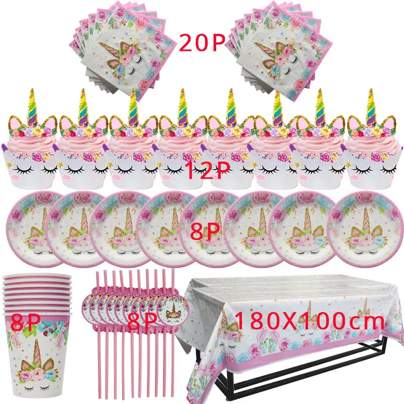 WEIGAO Unicorn Party Accessories Rainbow Unicorn Balloons Latex Balloon Girl Birthday Party Decor Unicorn Headband Cake Toppers