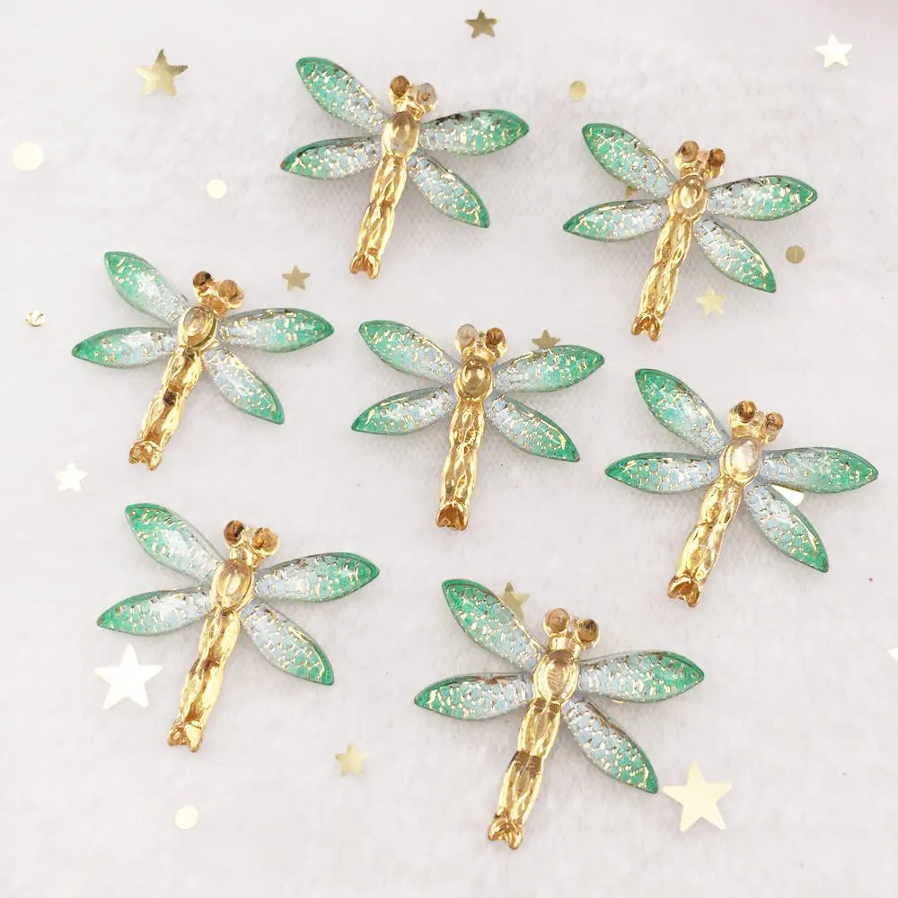 New 10pcs Resin Bling Colorful Dragonfly flatback rhinestone 1 Hole Ornaments DIY Wedding appliques craft SW80