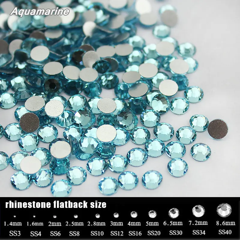 Strass acquamarina SS4-SS34 per Nail Art Flatback colla Non Hotfix su strass Nail Art, Boutique e grado superiore.