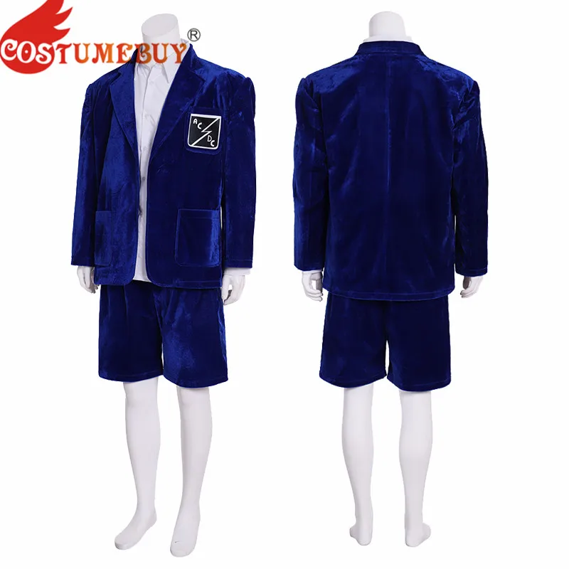 Costumebuy Band AC/DC Angus Young Cosplay Costume Adult Men Blue Jacket Suit Top Short Pants Full Set Custom Made