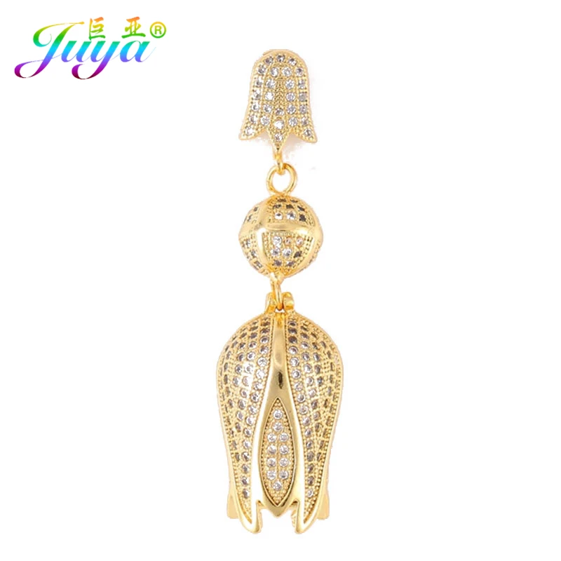 Juya DIY Luxury Cubic Zirconia Tassels Connector Tulips Flower Pendant For Needlework Natural Stone Pearls Tassel Jewelry Making