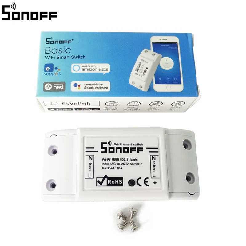 

Sonoff Basic Wifi Switch For Smart Home Automation Relay Module 10A 220V Remote Controller by Google Home Alexa