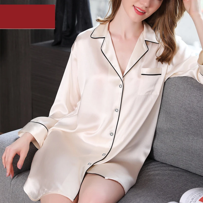 19 momme 100% silk nightshirts women long sleeve sexy quality noble nightgowns women elegant ladies night dress sleepwear