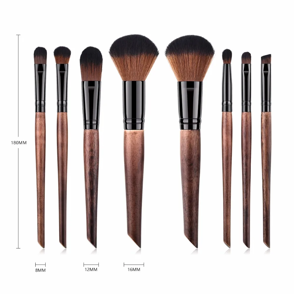 ENNKE 2019 New Arrival 8 Pcs Coffee Makeup Brushes With Dark Red Case Soft Synthetic Hair Wood Handle Facial Eyeshadow Blush Lip