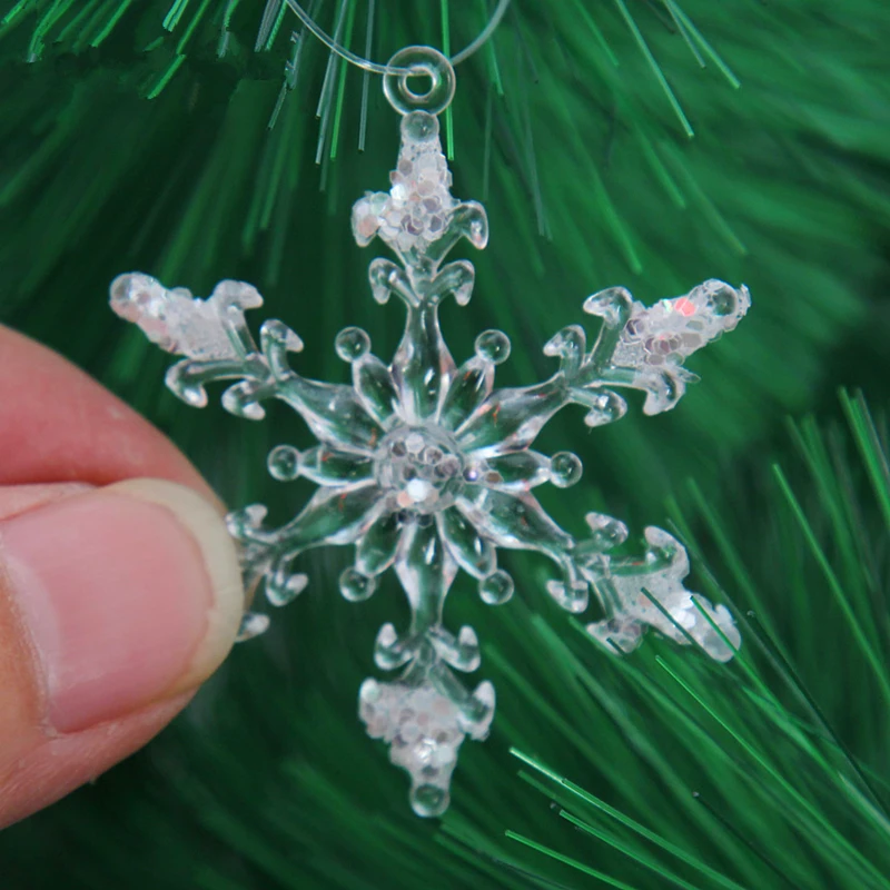 Weight 8G Size 4.5X4.5CM In Total 6 PCS Christmas Transparent Sticky Snowflakes Acrylic XMas Tree Hanging Decorations