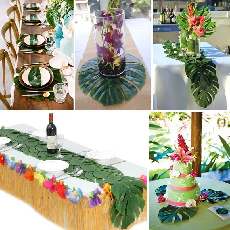 Hojas de palma tropicales artificiales para decoración del hogar, decoración de fiesta temática hawaiana Luau, jardín, 12 piezas, AA8238