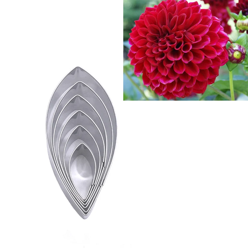 Dahlie Rose Pfingstrose Blütenblatt Blattmuster Ausstechformen Set Edelstahl Süßigkeiten Keks Ausstecher Fondant Tortendekorationswerkzeuge – Detail 1