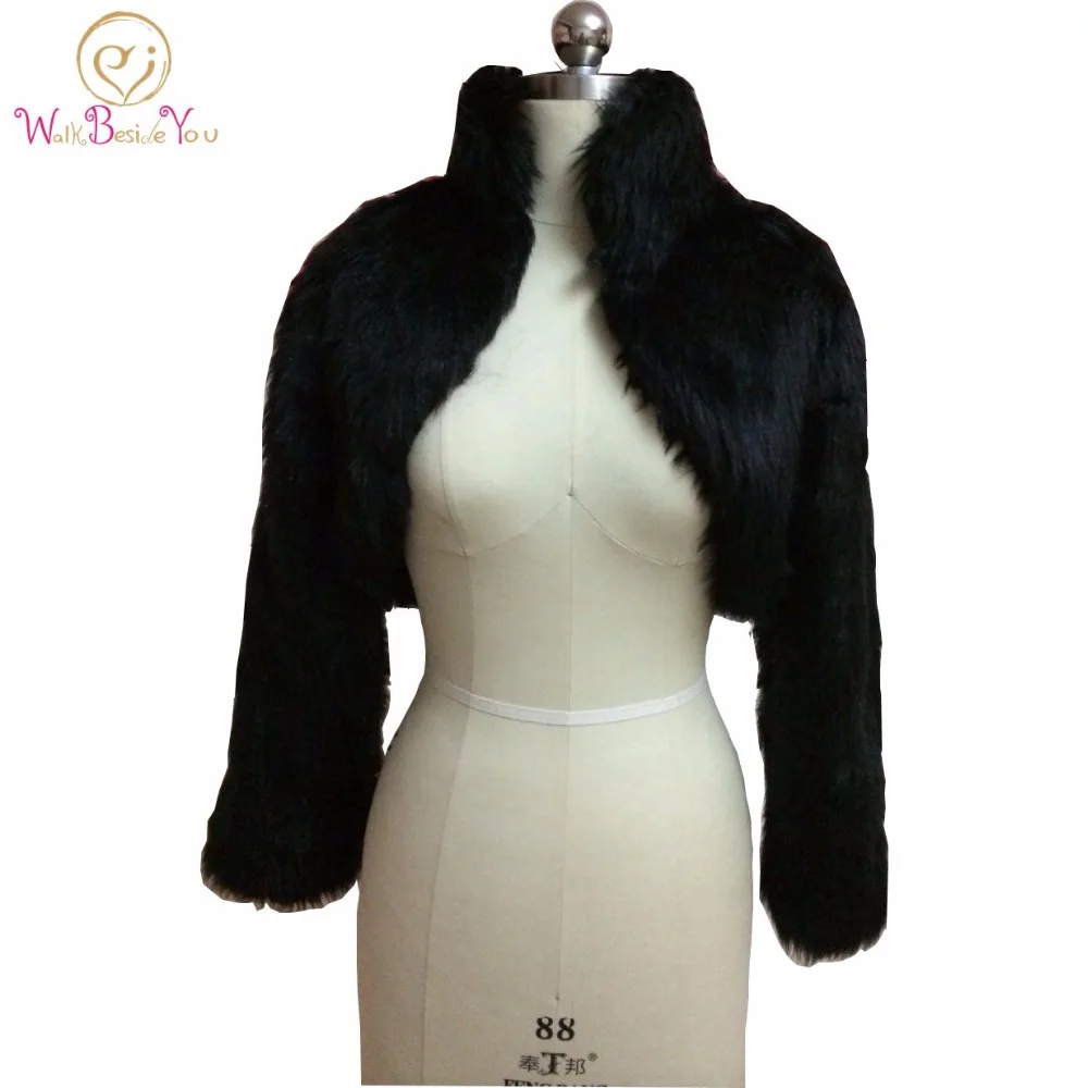 Fashion Black Faux Fur Coat Bridal Wrap Long Sleeve Jacket Shawl Cape Stole Bolero Ivory Fake Fur Bridesmaids Cape