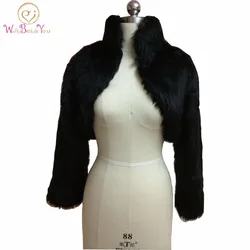 Casaco preto Faux Fur para damas de honra, envoltório nupcial, jaqueta de manga comprida, xale, estola, Bolero, Marfim Fake Fur, moda