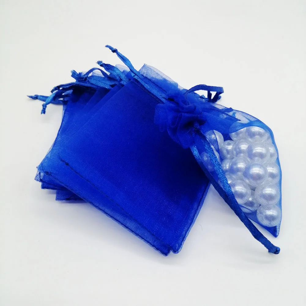 500pcs Organza-Bags Royal Blue Organza Gift Bags For Jewelry Packaging Display Christmas Wedding Jewelry Storage Drawstring Bag