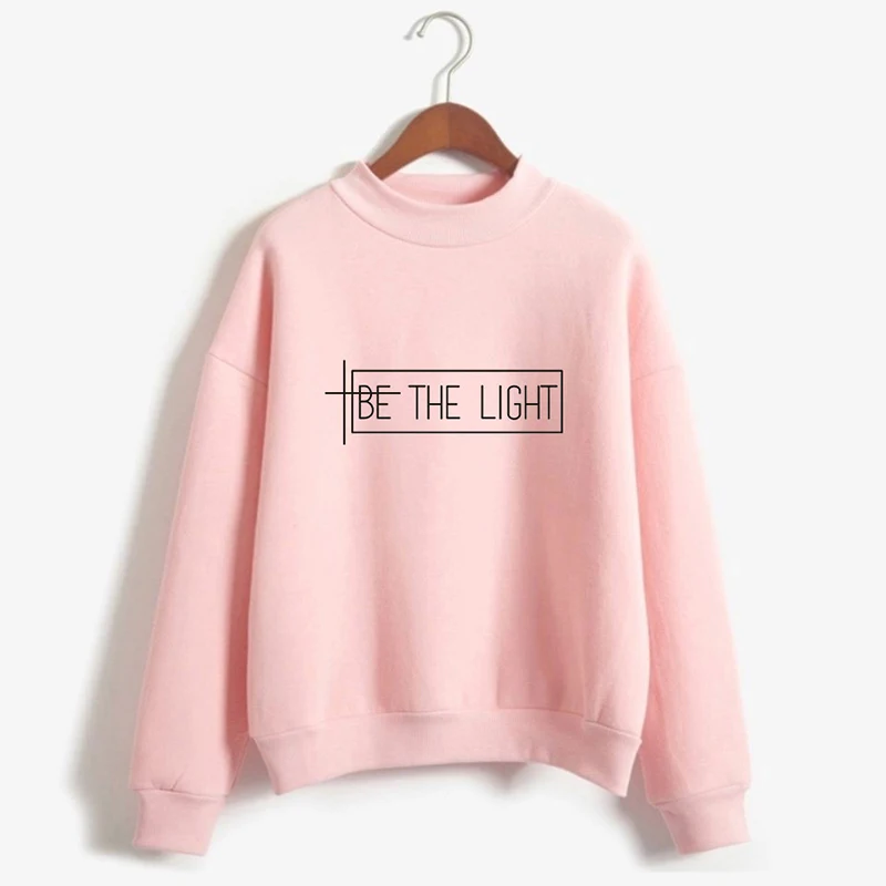 LUCKYFRIDAYF Be The Light Print Fashion High Collar Hoodies Men Women Casual Capless Sweatshirt Tops Long Sleeve Hoodie Pullover