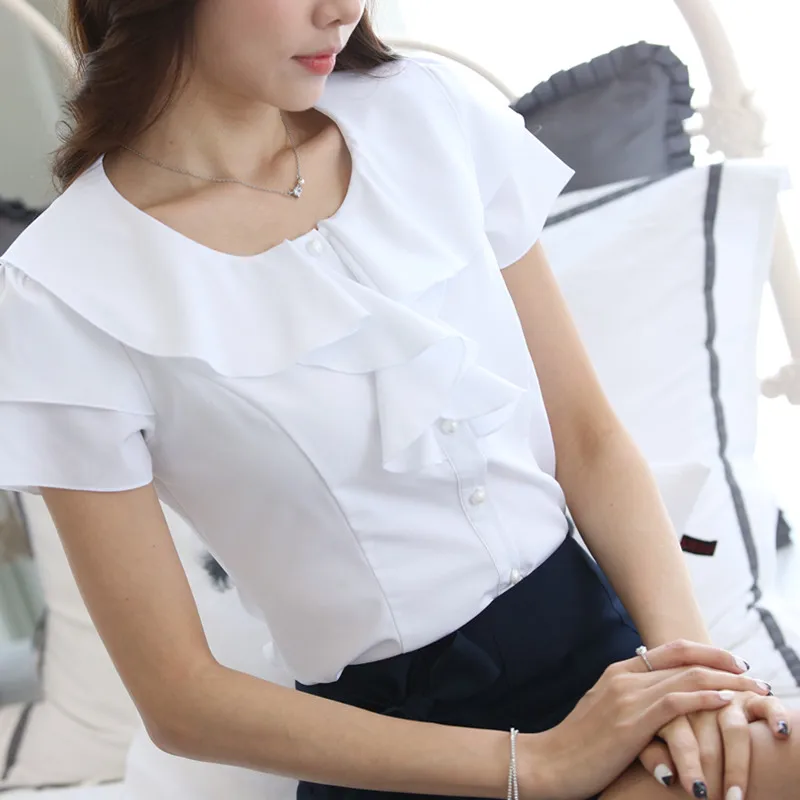 The Summer Of 2018 Female Large Size Chiffon Short Sleeved Blouse Women Occupation White Shirts Leisure Tops NS4092