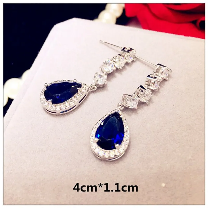 Vintage Drop Earrings For Women 925 Artificial Sapphire Luxury Bricnos Blue Cubic Zirconia Temperament Earring Fine Jewelry