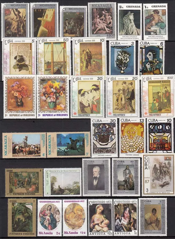 New 50Pcs/Lot Artist Paint Famous Paintings All Different From Many Countries NO Repeat  Postage Stamps for Collecting